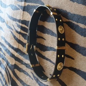 Elegant Italian made Gold Lionhead leather belt.
